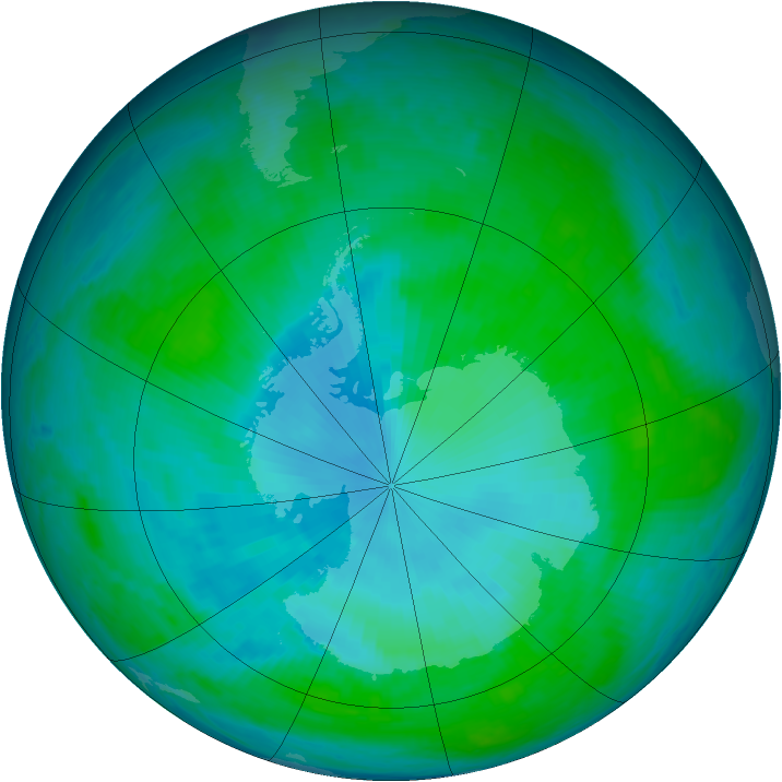 Antarctic ozone map for 21 January 2001
